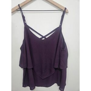 Torrid Purple Cold Shoulder Cami Tiered Ruffle Blouse 2 Plus Size Plum Top